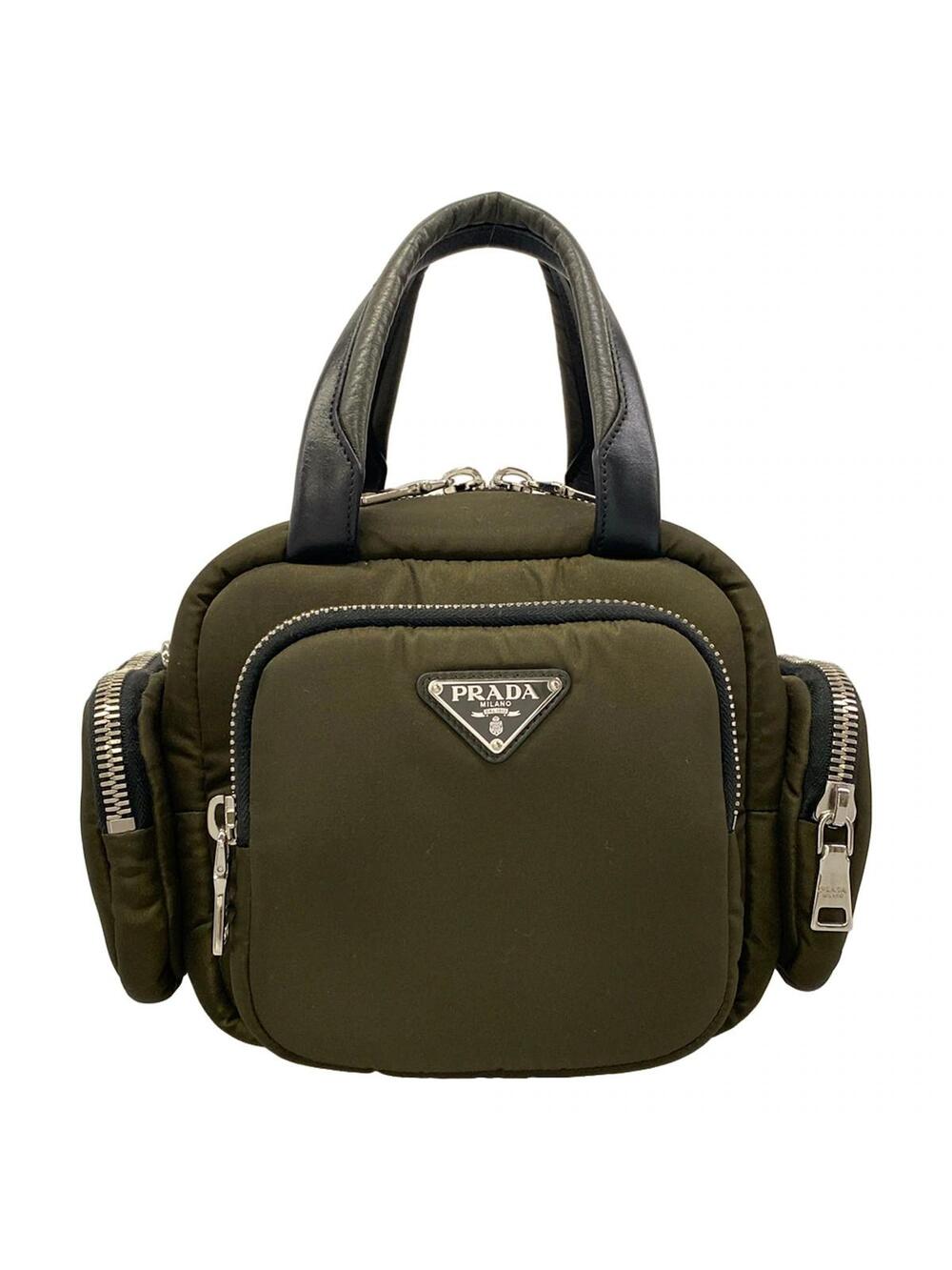 Prada Khaki Black Nylon Leather Handbag #363138P13B